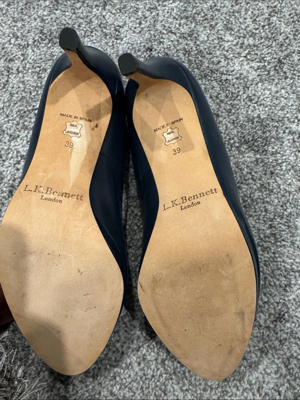 LK Bennett Navy Round-Toe Leather Pumps